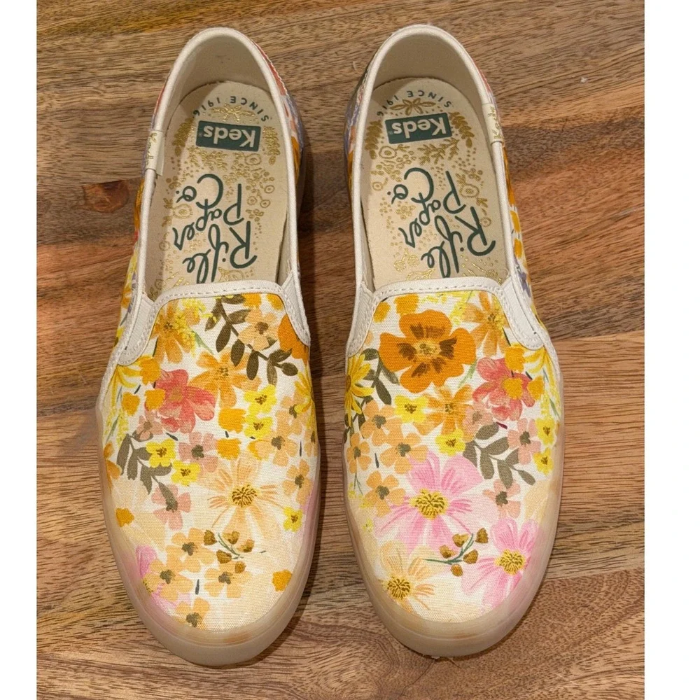 Keds x Rifle Paper Co Double Decker Sneaker  Floral Slip On Womens 7.5 Yellow